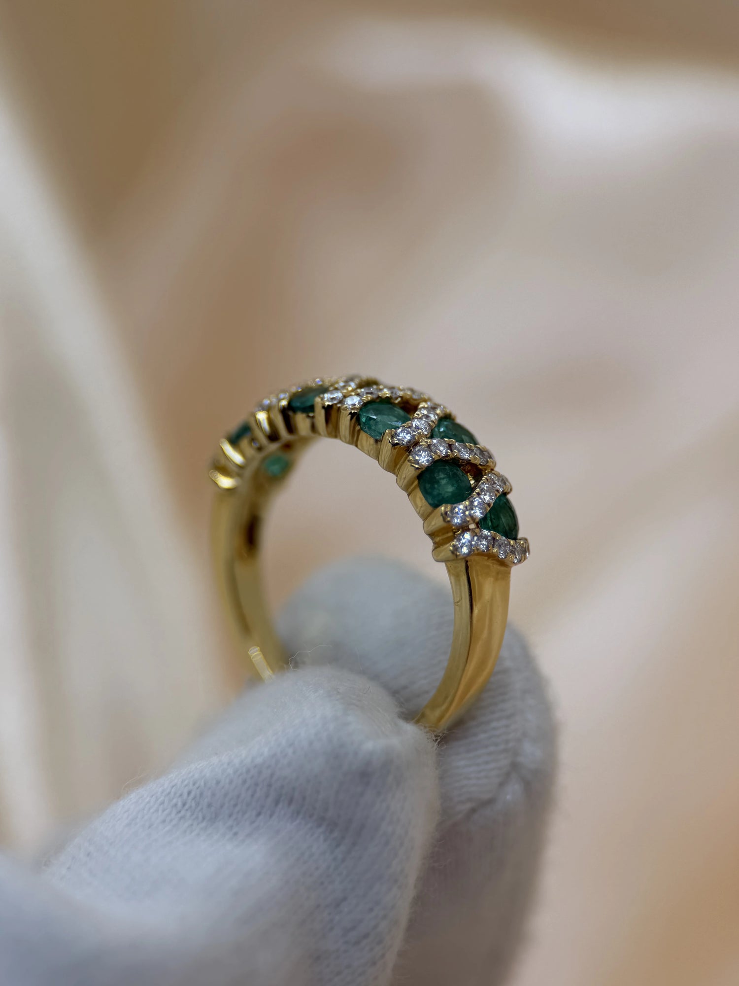 Cocktailring med Smaragder &amp; Briljanter i 18K Rödguld