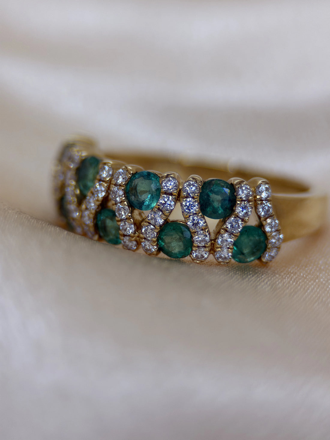 Emerald &amp; Diamond Cocktail Ring in 18K Gold