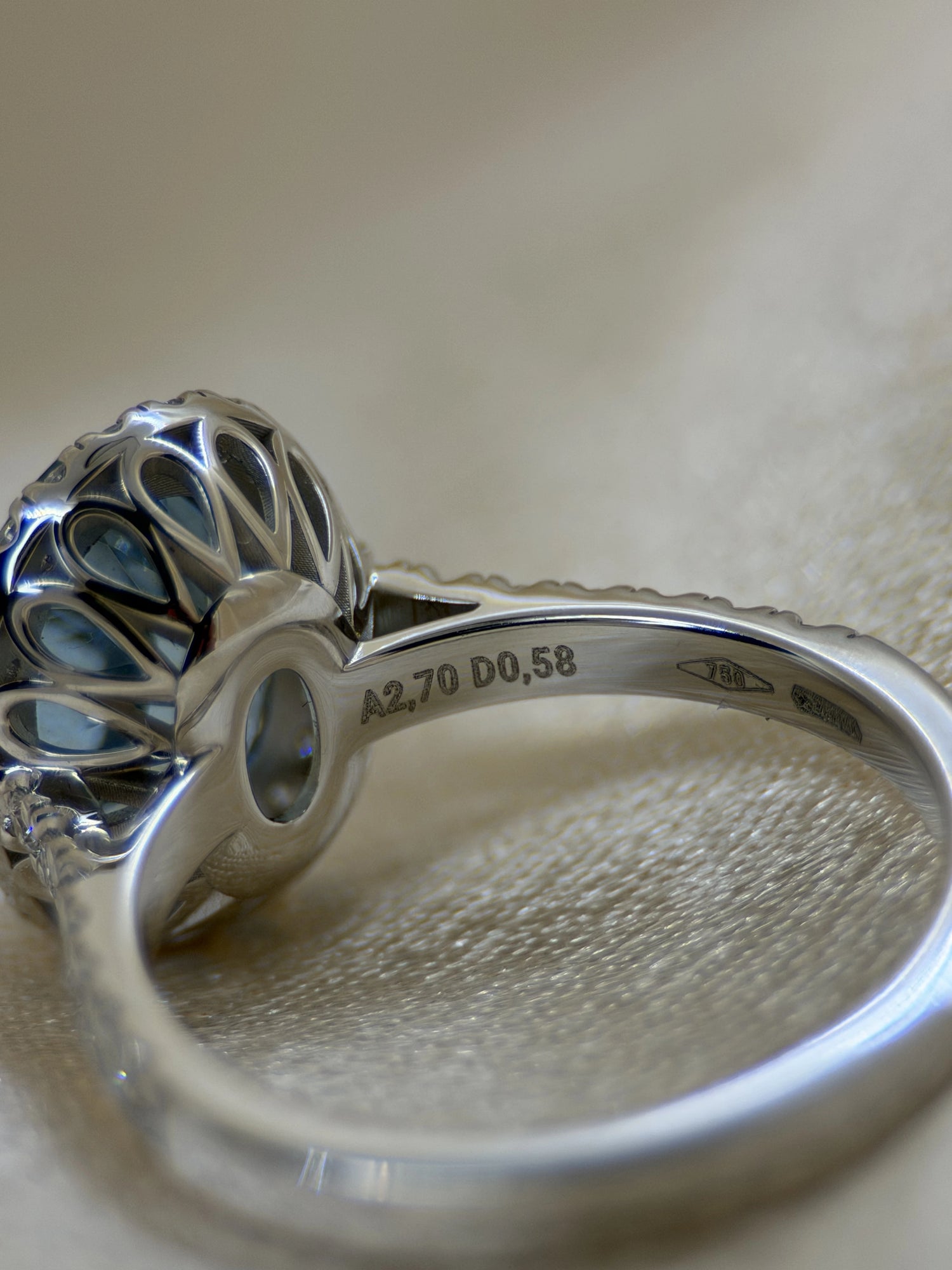 Färgstensring med Oval Akvamarin &amp; Briljanter i 18K Vitguld – 2,70 ct