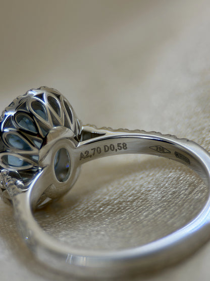 Färgstensring med Oval Akvamarin &amp; Briljanter i 18K Vitguld – 2,70 ct